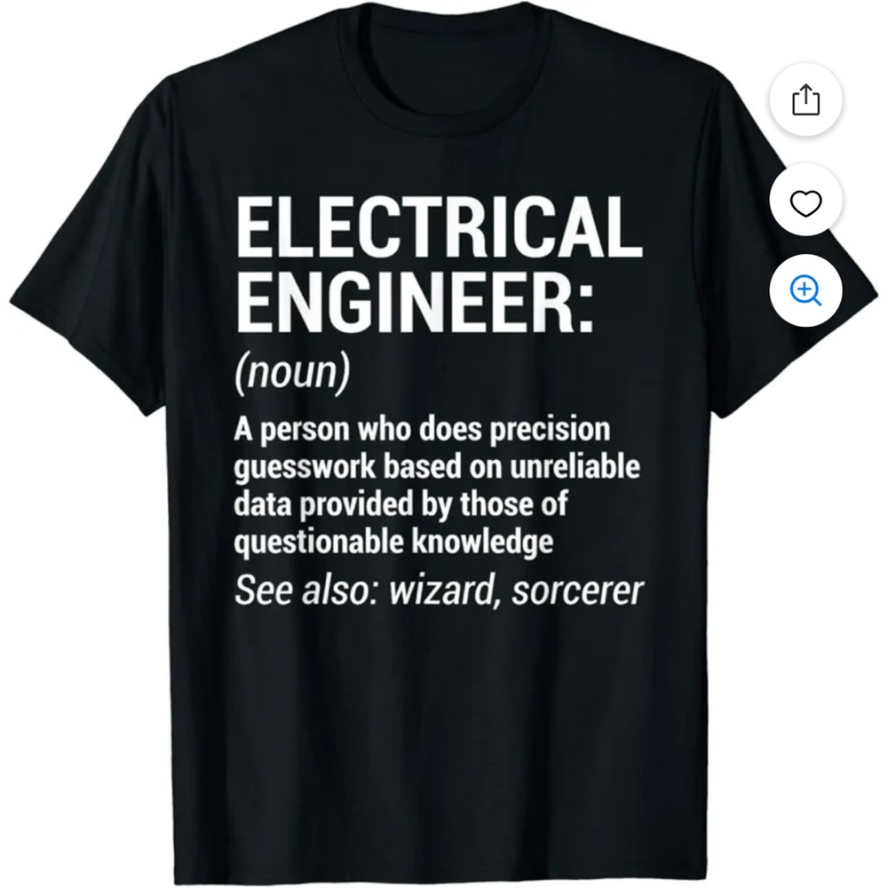 Port and Company Black T-Shirt with White Electrical Engineer Print
